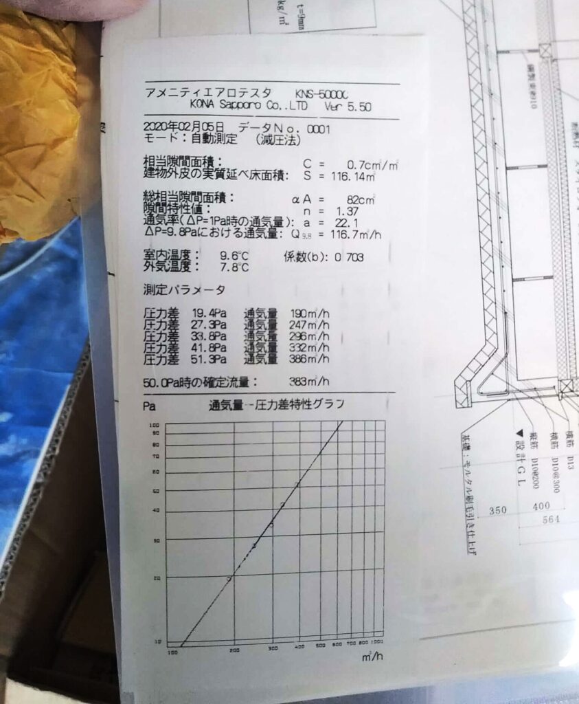 気密測定の結果データ