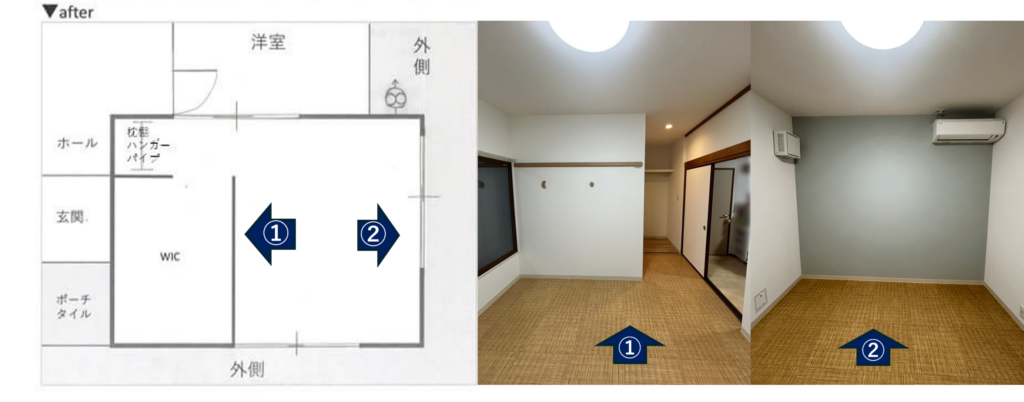 大津市N様邸のリフォーム後の間取りとウォークインクローゼット、熱交換型換気扇を設置した居室